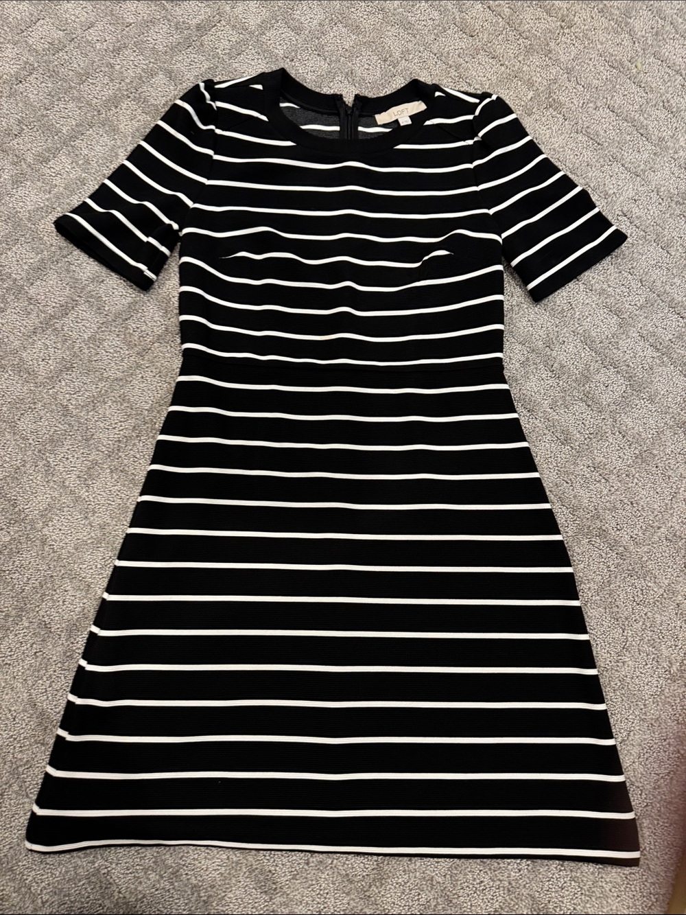 LOFT Black and White Striped Midi Dress